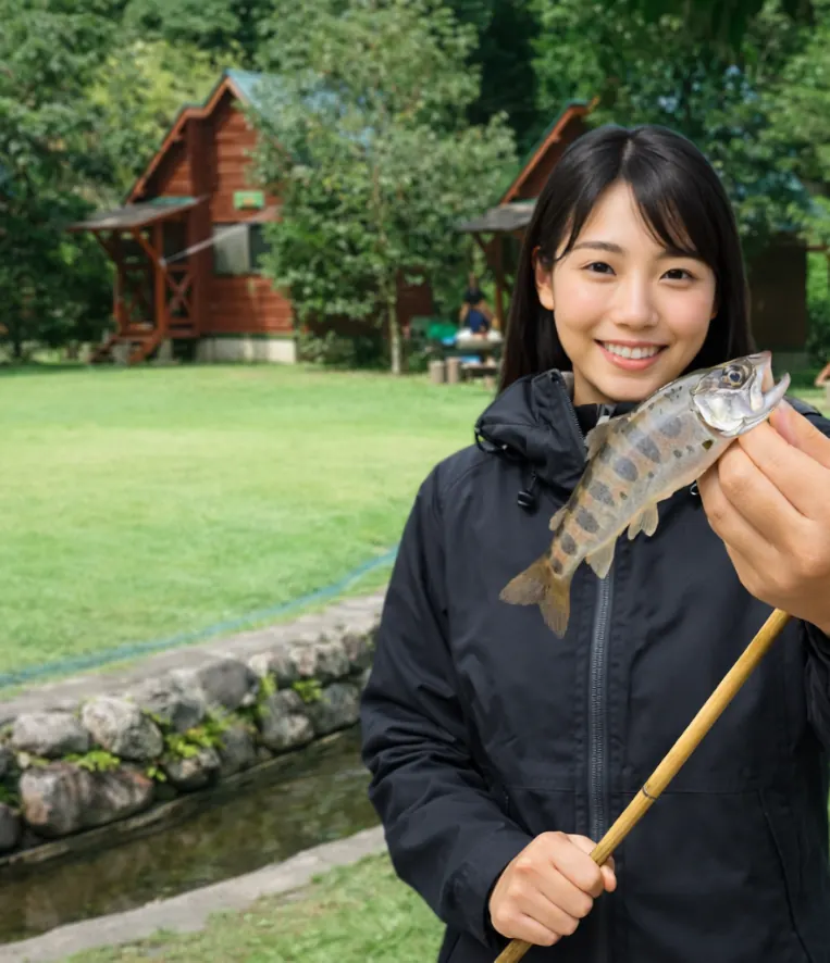 緑仙峡フィッシングパークでヤマメの釣果を得た黒川.webp