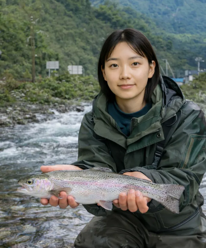 羅臼川でニジマスの釣果を得た森永.webp