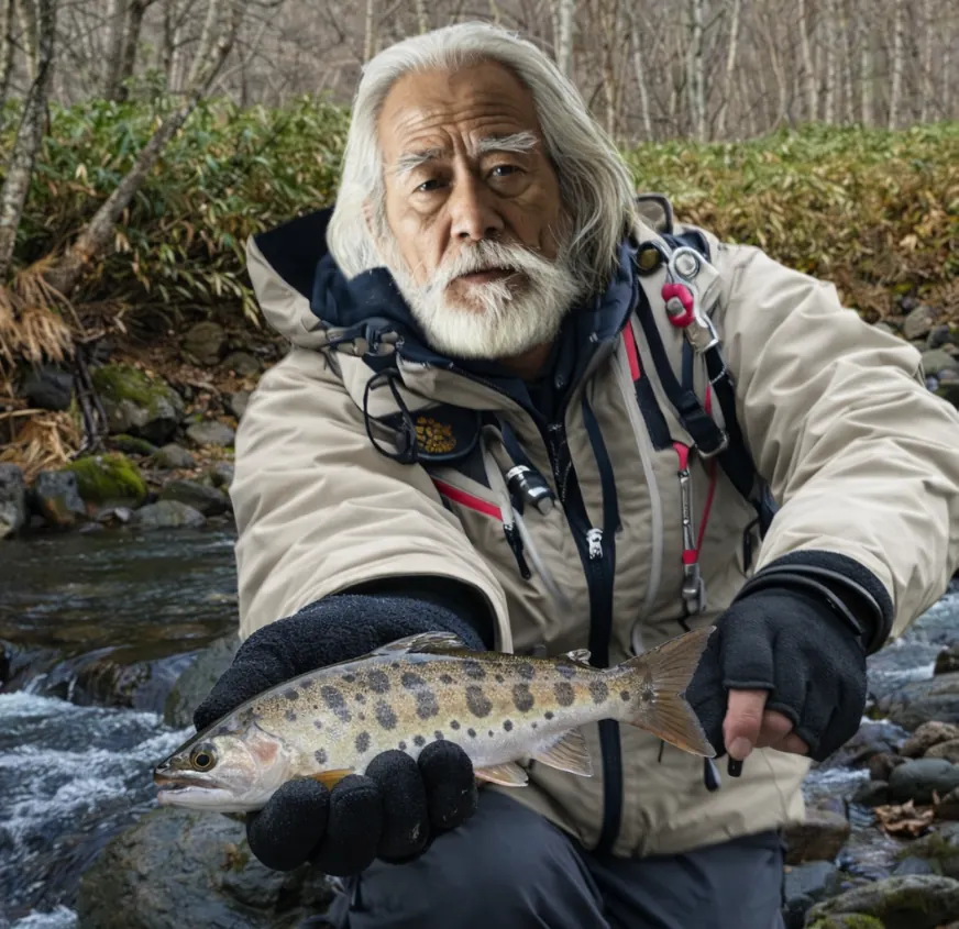 群別川でヤマメの釣果を得た米田.webp