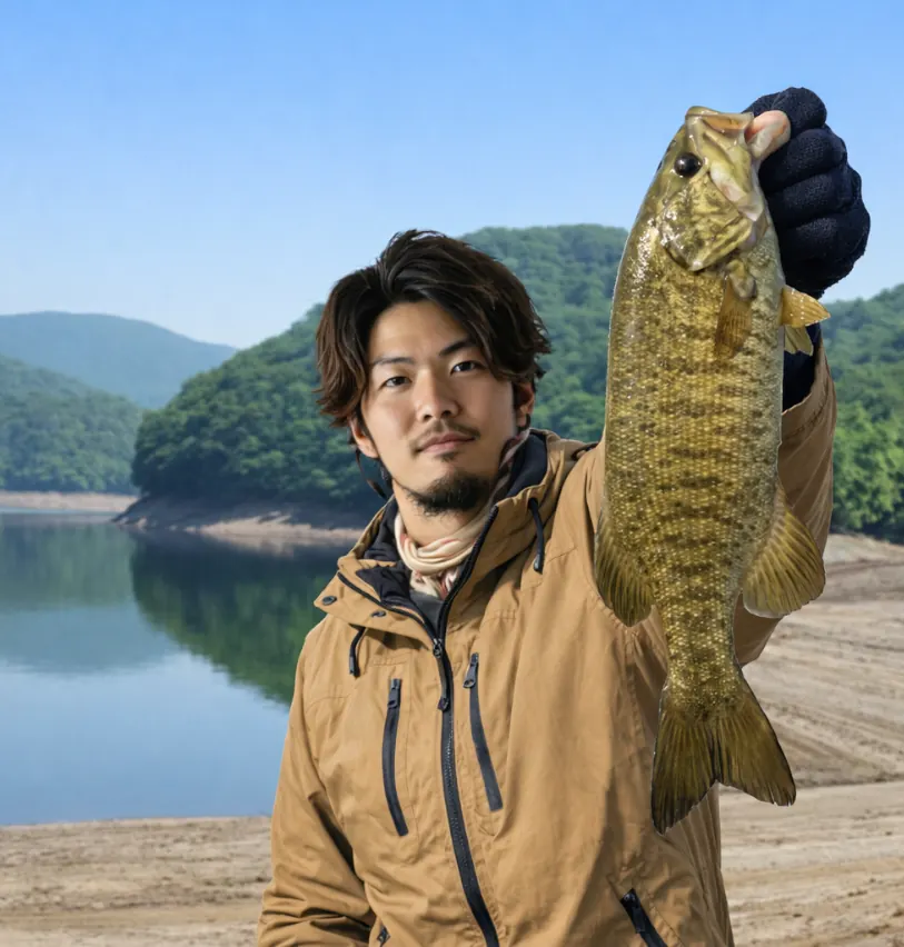 羽鳥湖でブラックバスの釣果を得た澤田.webp