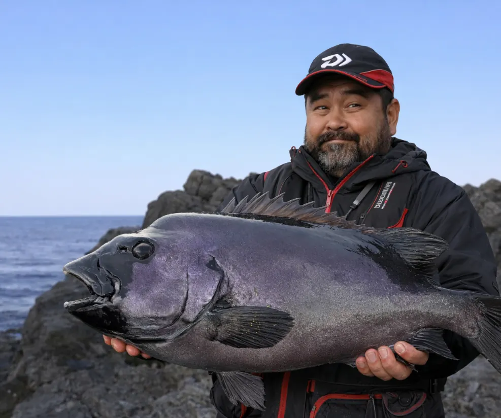 肥前鳥島でイシダイの釣果を得た楢崎.webp