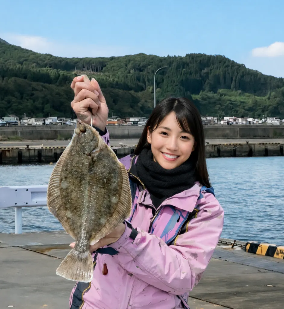 臼尻漁港でカレイの釣果を得た黒川.webp