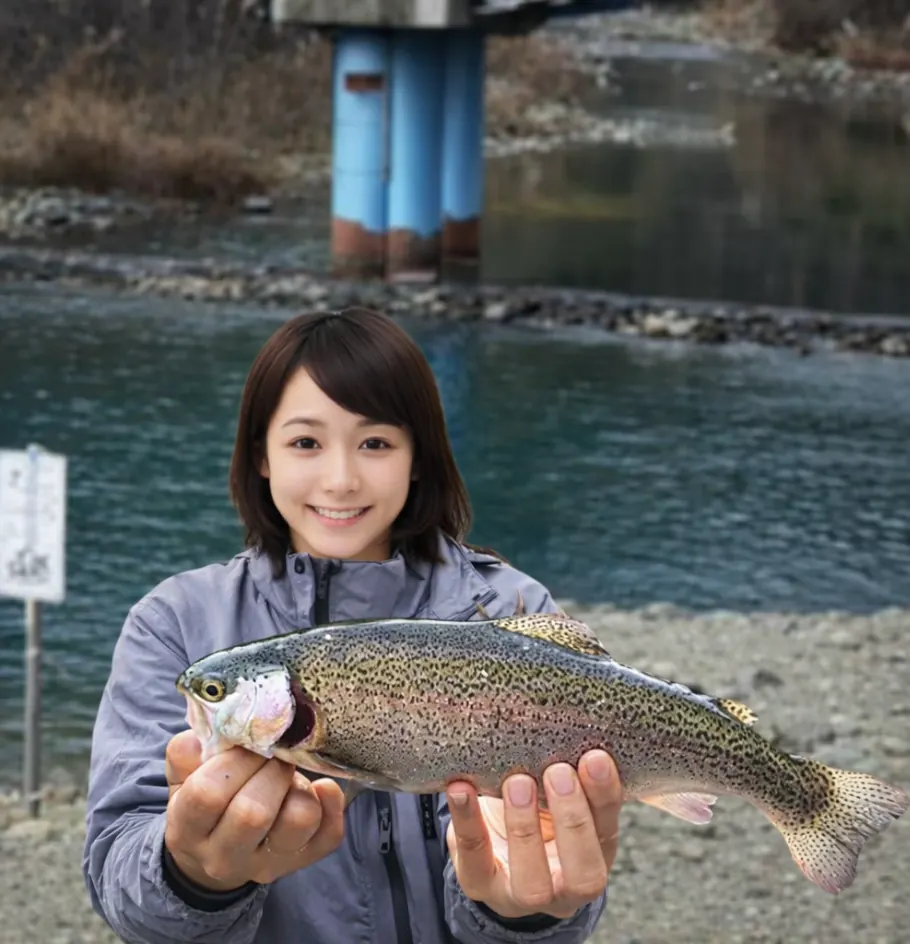 芥川マス釣り場でニジマスの釣果を得た西岡.webp