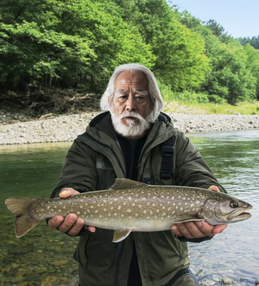 茶路川でアメマスの釣果を得た米田.webp