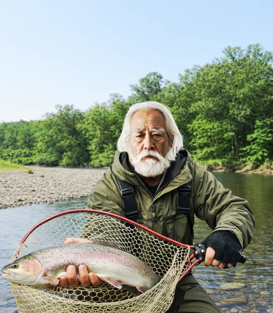 茶路川でニジマスの釣果を得た米田.webp