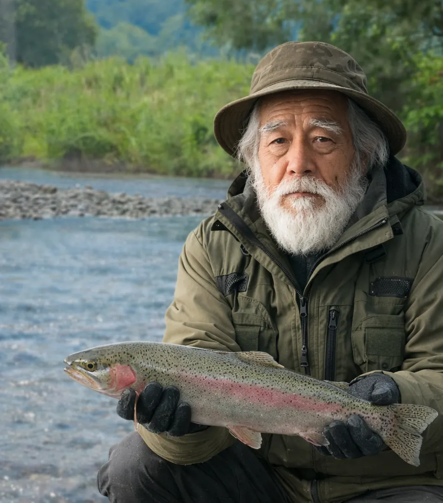 藻興部川でニジマスの釣果を得た米田.webp