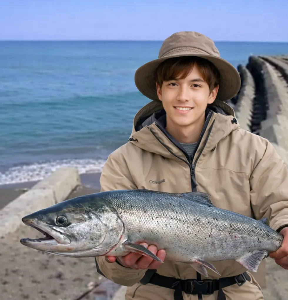 藻興部川河口でサケの釣果を得た久良木.webp