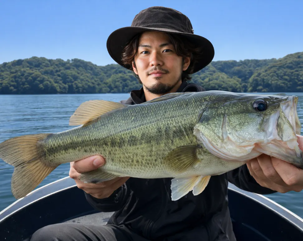 豊田湖でブラックバスの釣果を得た澤田.webp