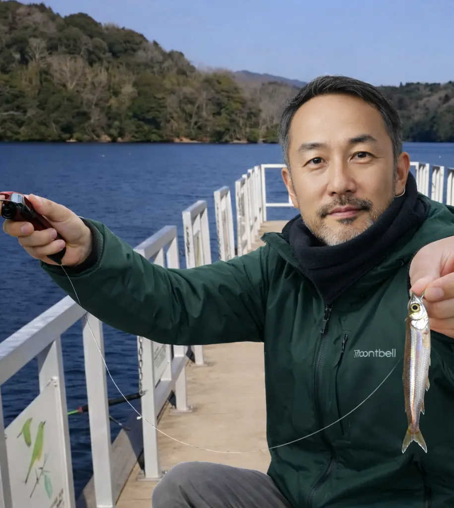 豊田湖でワカサギの釣果を得た渡辺.webp