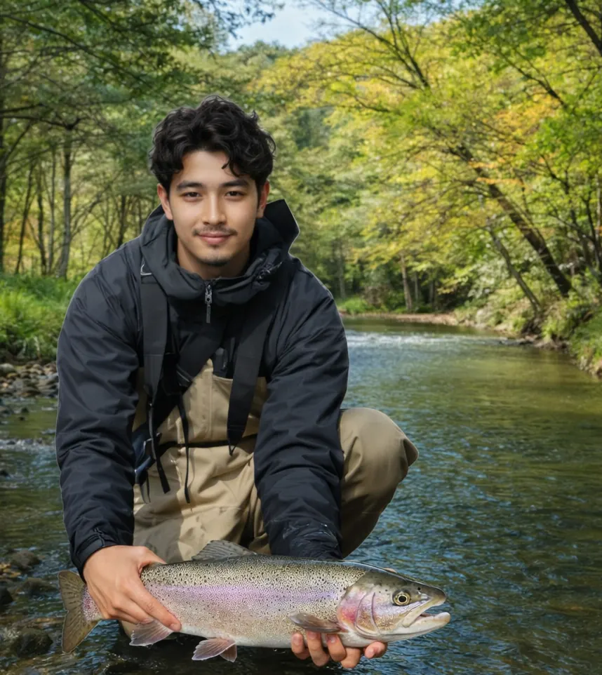 足寄川でニジマスの釣果を得た安城.webp