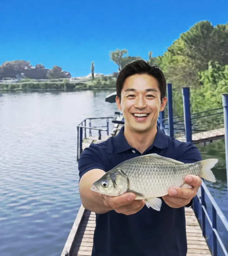 近藤沼でヘラブナの釣果を得た勝田.webp