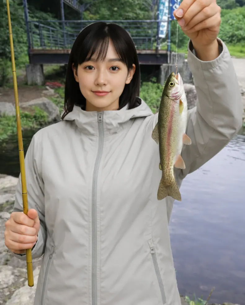 追の沢マス釣場でニジマスの釣果を得た国生.webp