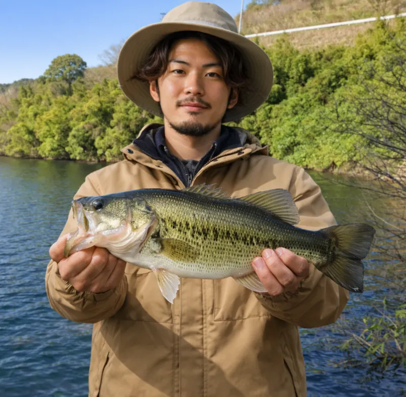 通谷池でブラックバスの釣果を得た澤田.webp