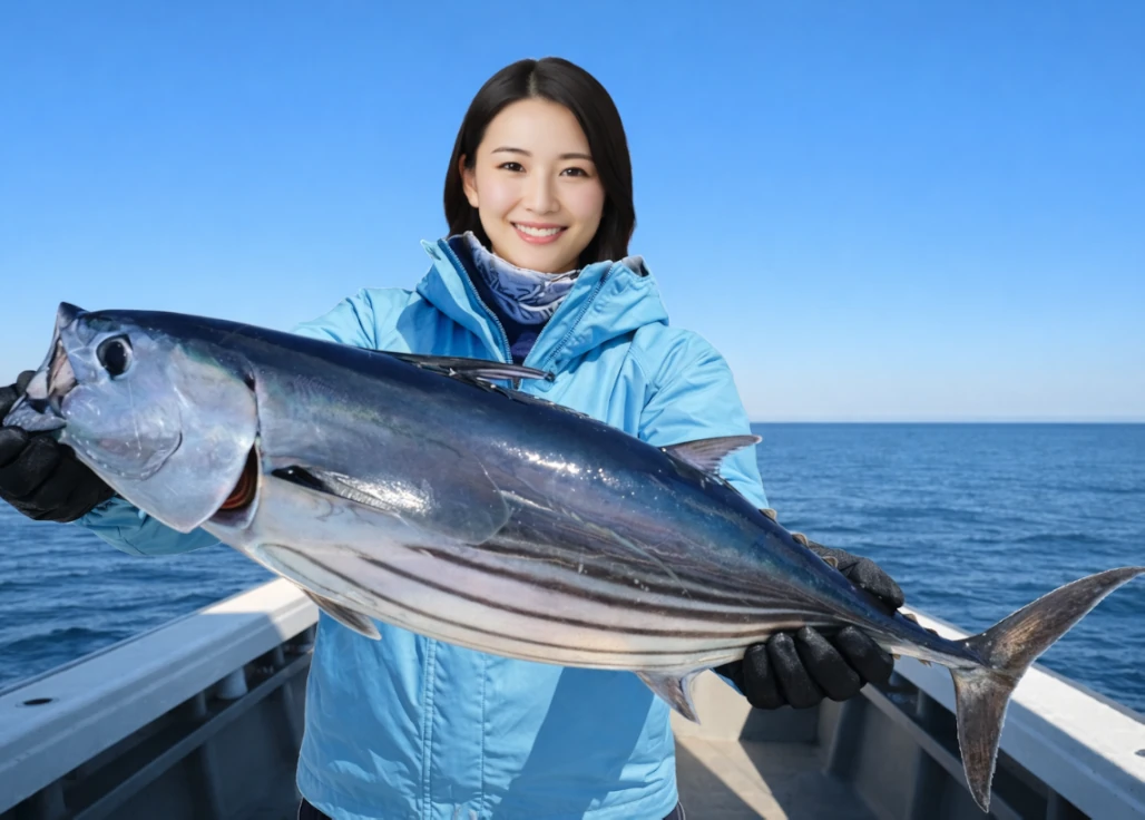 遠州灘でカツオの釣果を得た仲代.webp