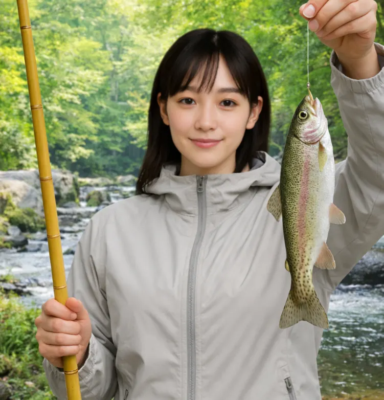 野原川観光センターでニジマスの釣果を得た国生.webp