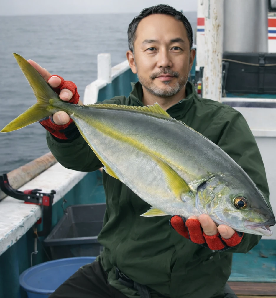 金洲でシマアジの釣果を得た渡辺.webp