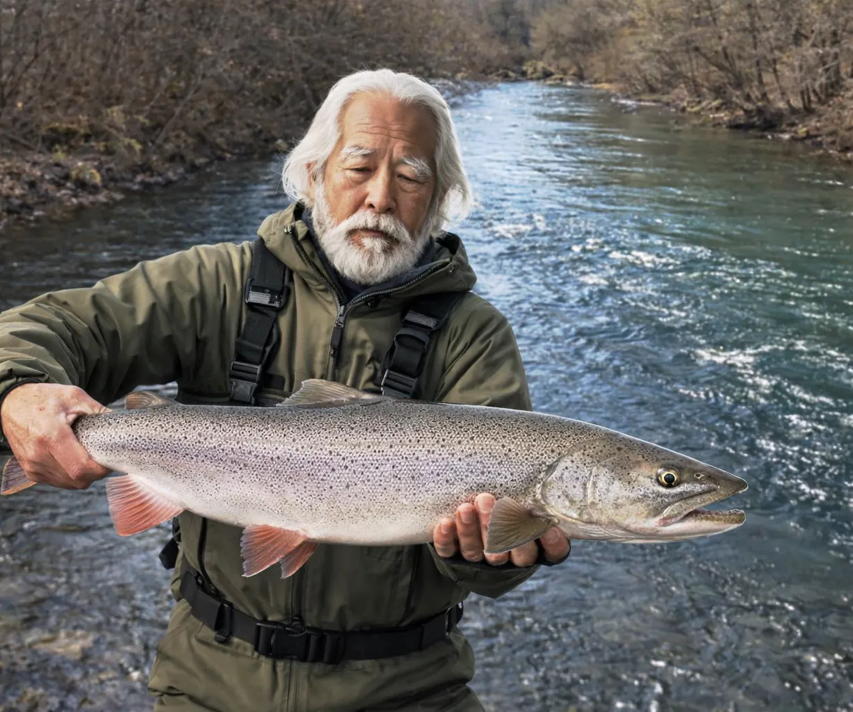 釧路川でイトウの釣果を得た米田.webp