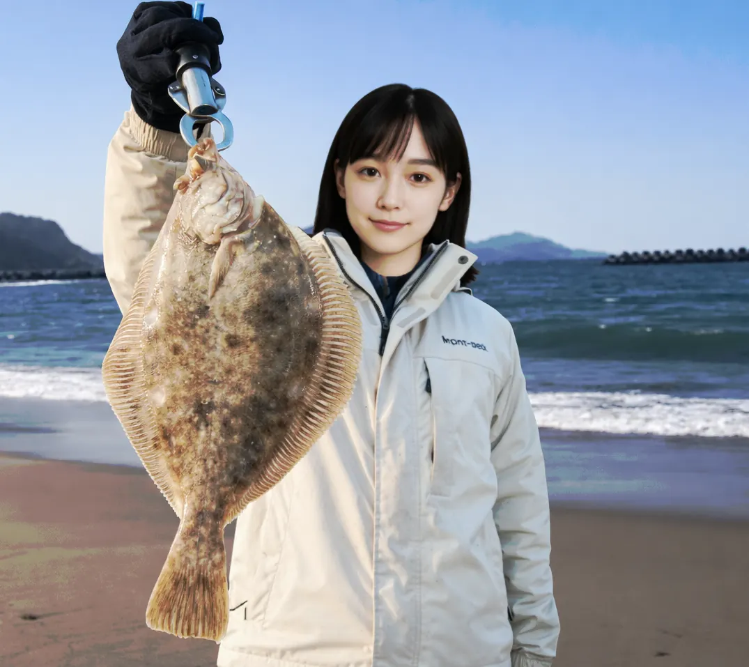 銭函海岸でカレイの釣果を得た国生.webp