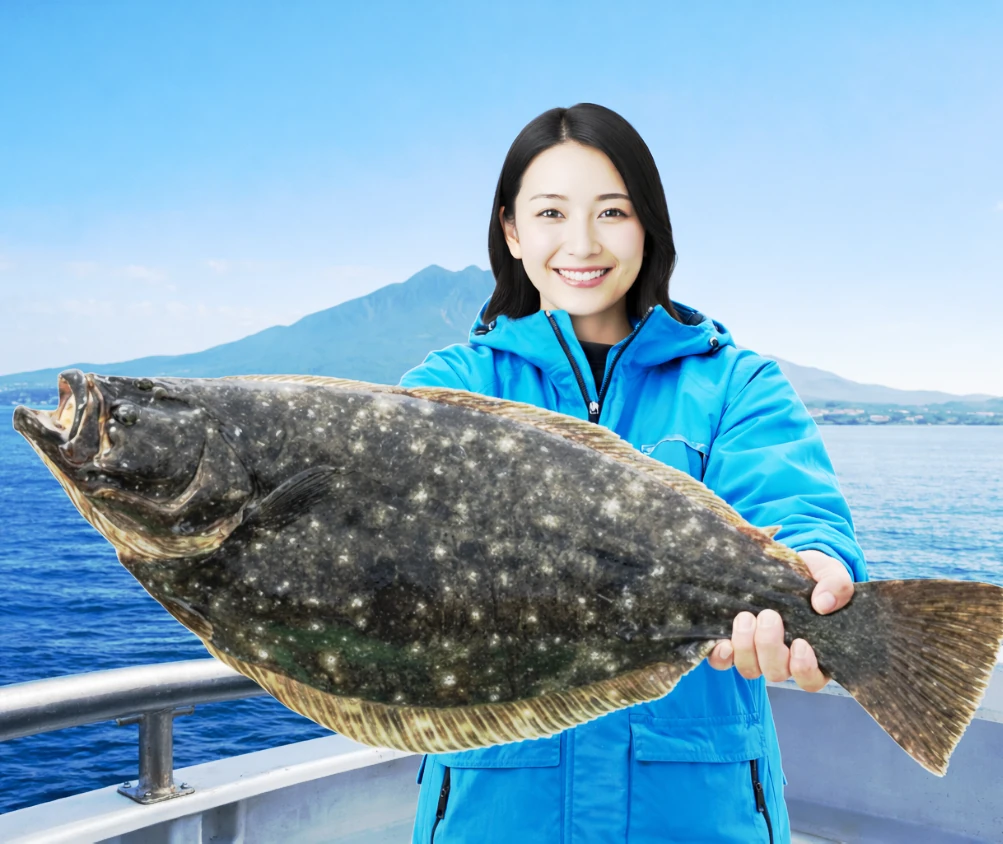錦江湾でヒラメの釣果を得た仲代.webp