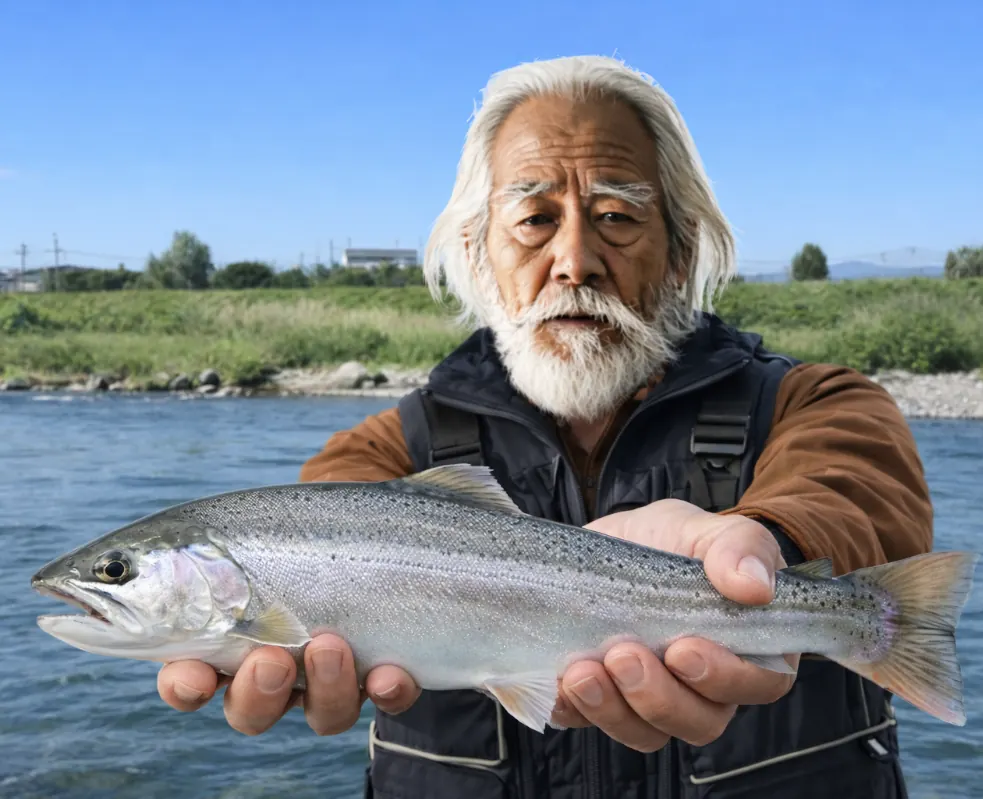 長良川でサツキマスの釣果を得た米田.webp