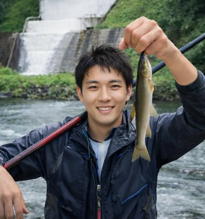 閉伊川でアユの釣果を得た新崎.webp