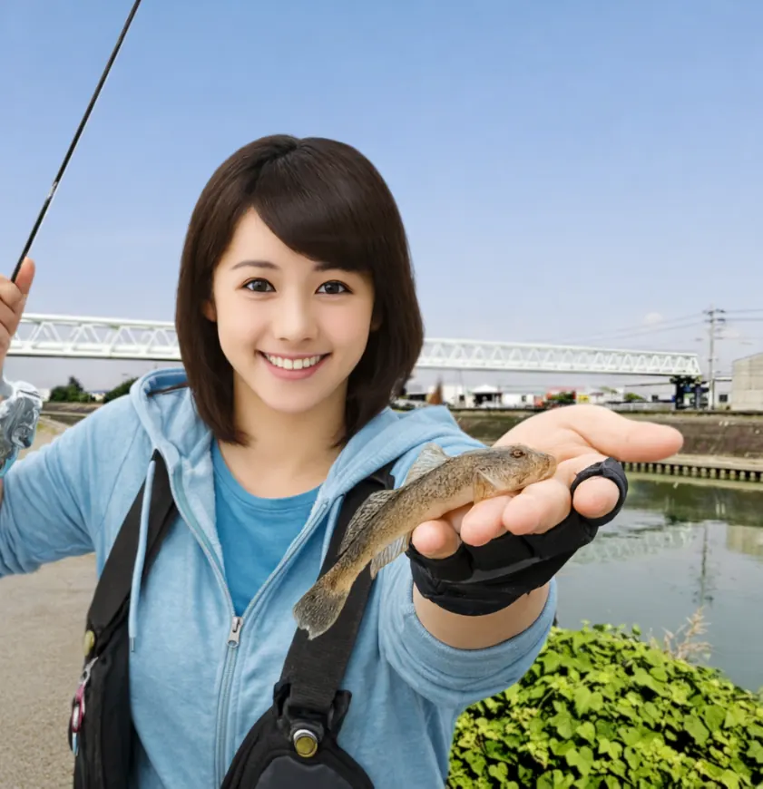 阿久比川でハゼの釣果を得た西岡.webp