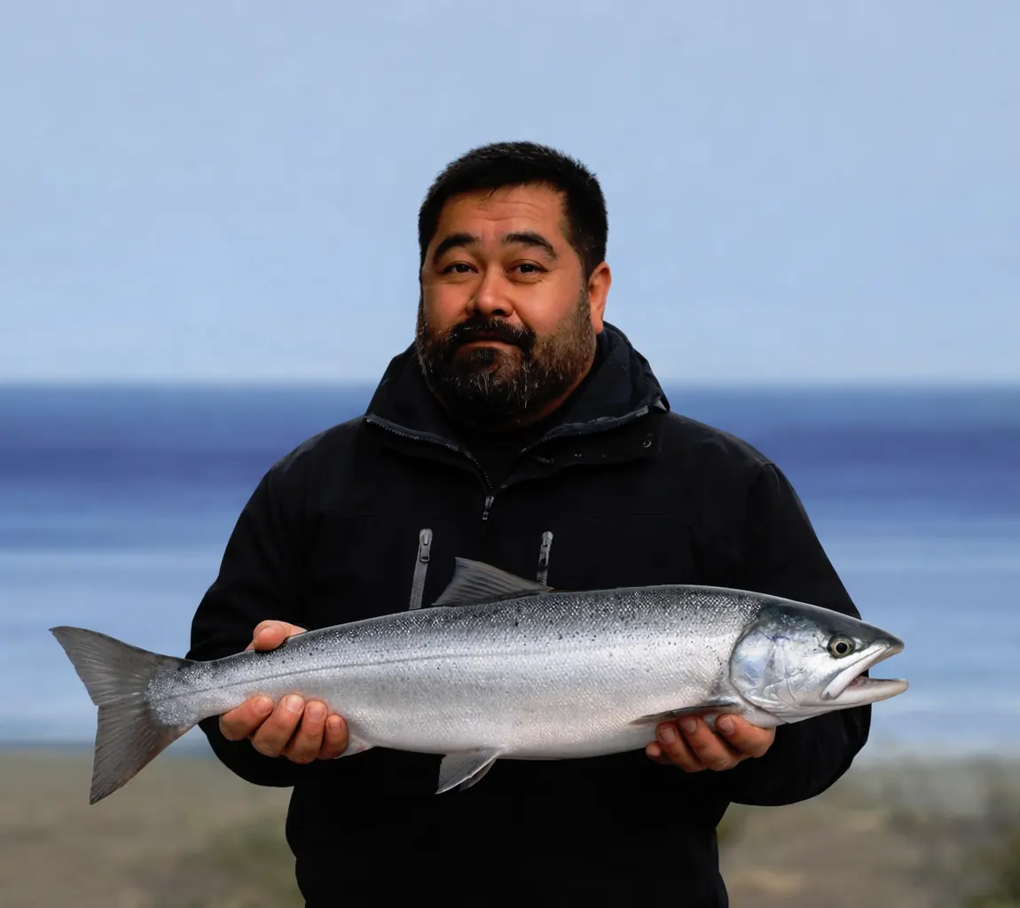 雄武川河口でサケの釣果を得た楢崎.webp