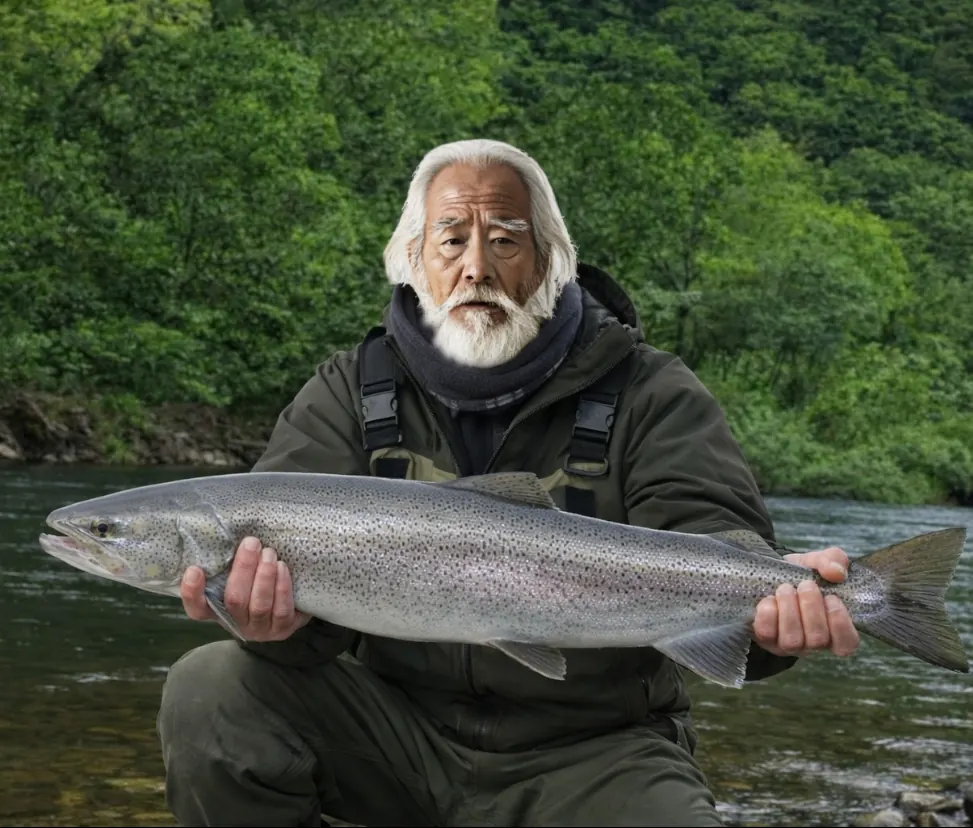 雨竜川でイトウの釣果を得た米田.webp