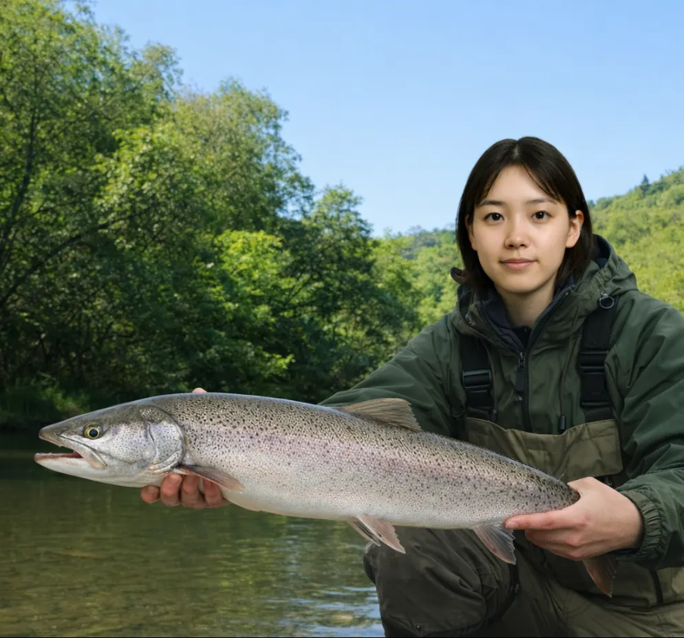 頓別川でイトウの釣果を得た森永.webp