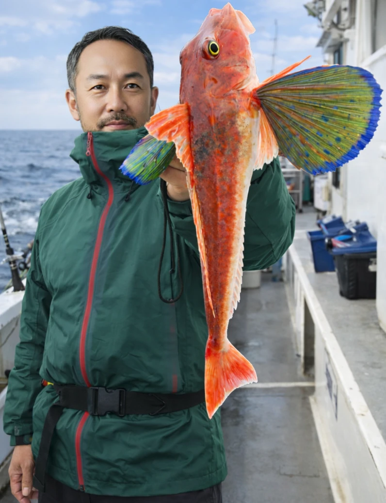 飯岡沖でホウボウの釣果を得た渡辺.webp