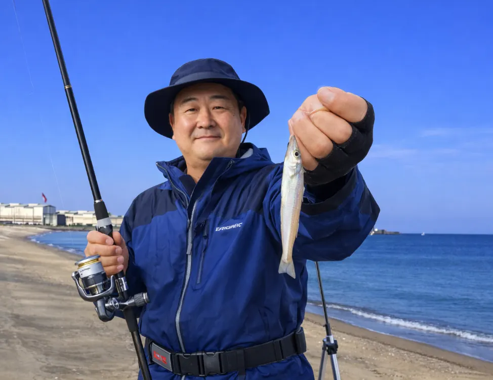 香良洲海岸でシロギスの釣果を得た持田.webp