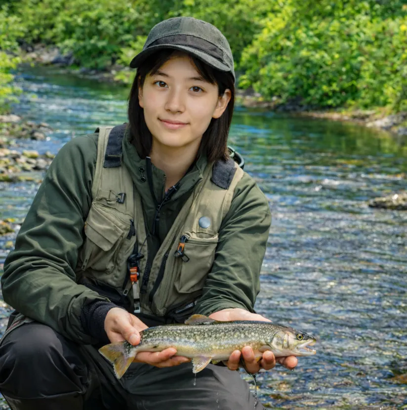 馬場目川でイワナの釣果を得た森永.webp