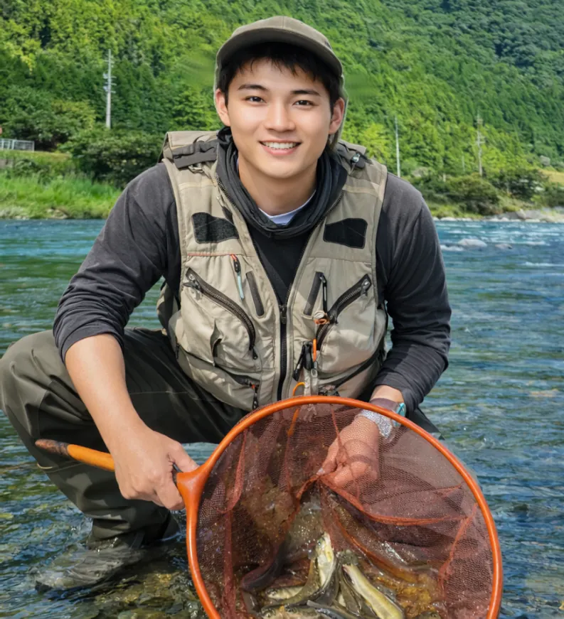 馬瀬川でアユの釣果を得た新崎.webp
