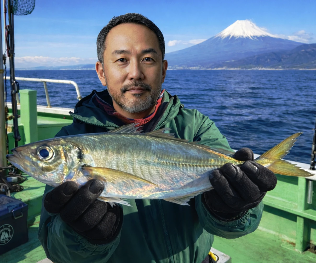 駿河湾でアジの釣果を得た渡辺.webp