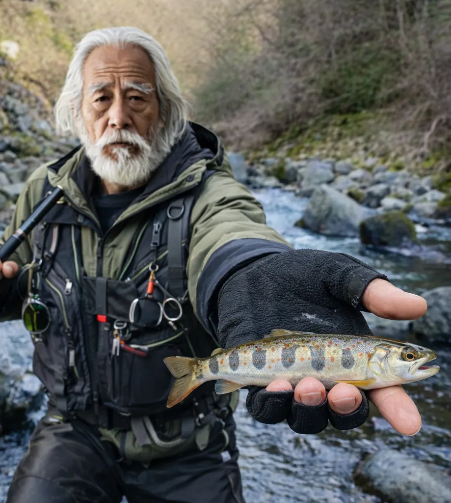 鮎沢川でアマゴの釣果を得た米田.webp