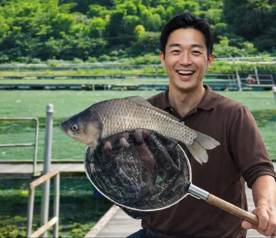 鯨ヶ池でヘラブナの釣果を得た勝田.webp