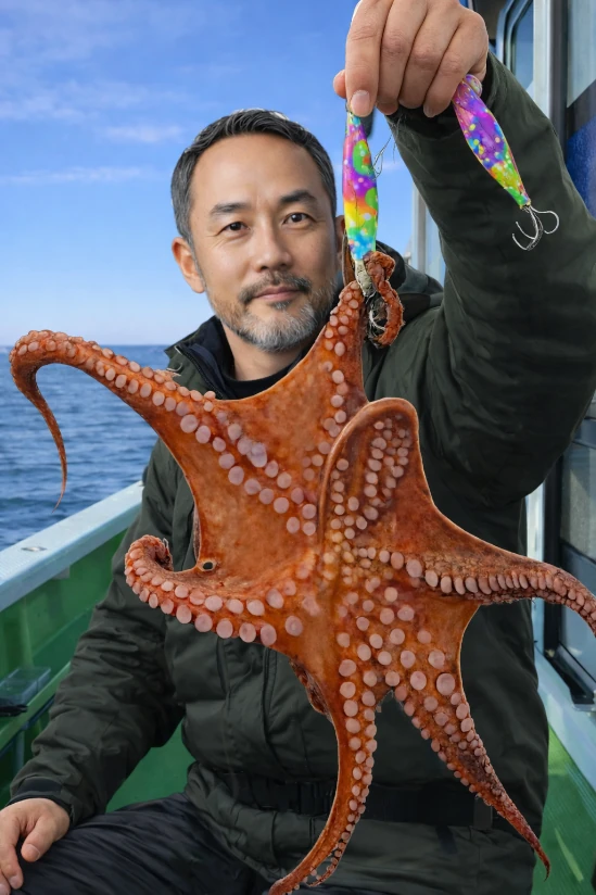 鹿島灘でマダコの釣果を得た渡辺.webp