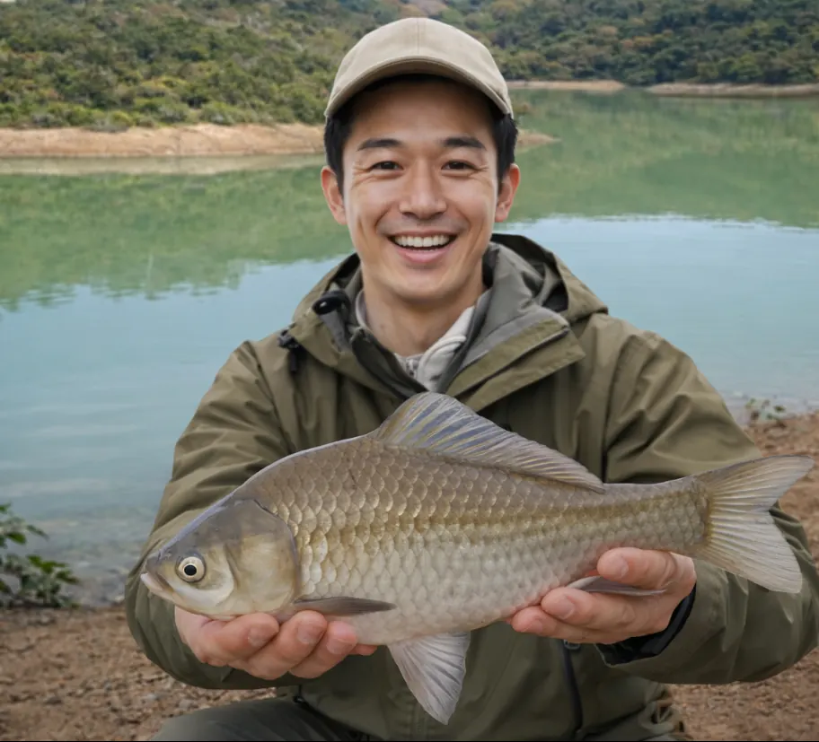 かわせみ湖でヘラブナの釣果を得た勝田.webp