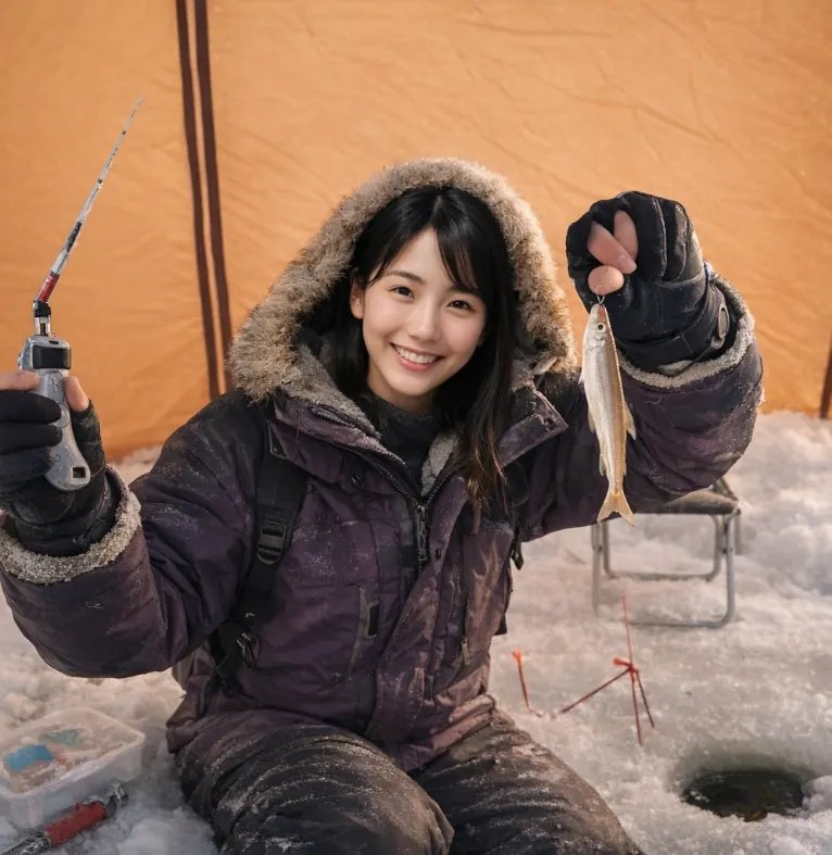 シブノツナイ湖でワカサギの釣果を得た黒川.webp