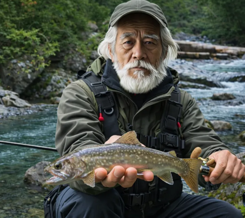 三峰川でイワナの釣果を得た米田.webp