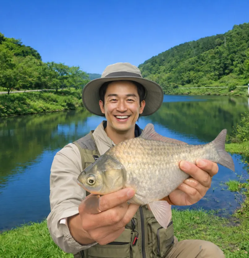 上津ダムでヘラブナの釣果を得た勝田.webp