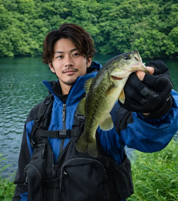 下筌ダムでブラックバスの釣果を得た澤田.webp
