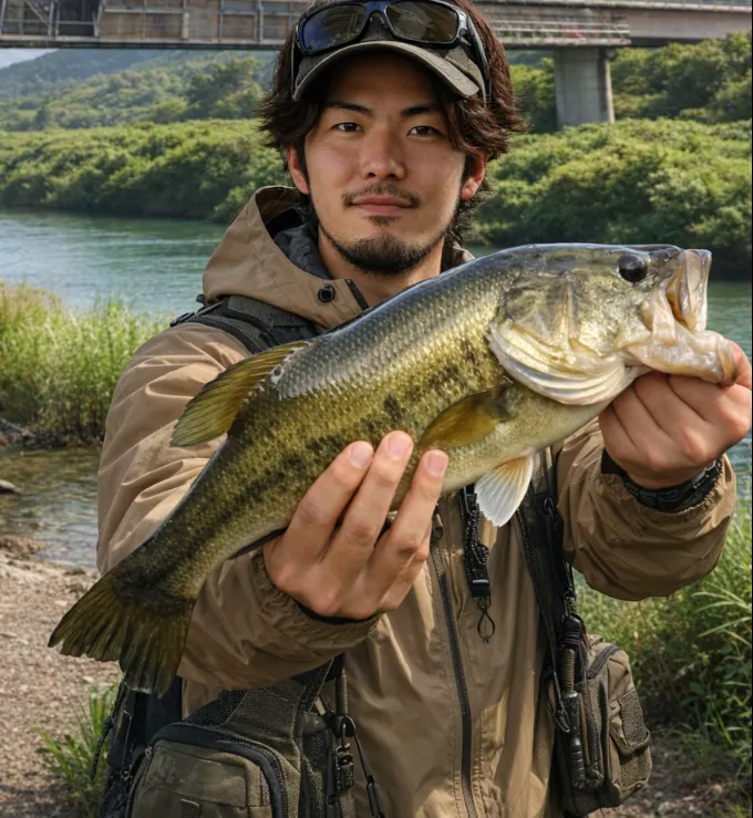 中筋川でブラックバスの釣果を得た澤田.webp