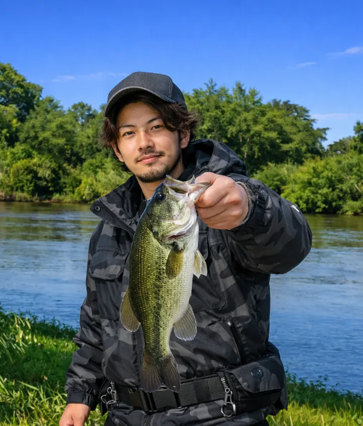 丸堀でブラックバスの釣果を得た澤田.webp