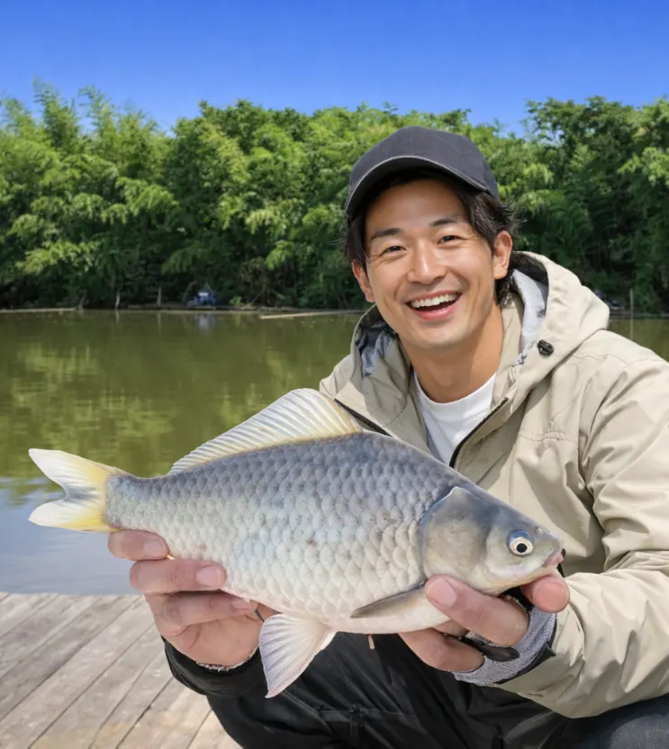 丸堀でヘラブナの釣果を得た勝田.webp