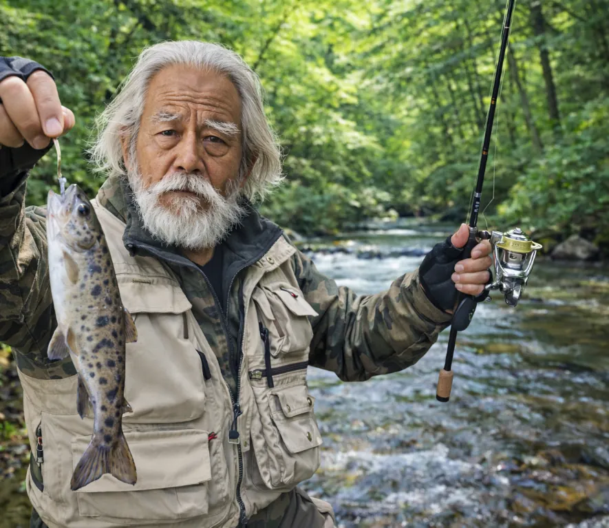 丹藤川でヤマメの釣果を得た米田.webp