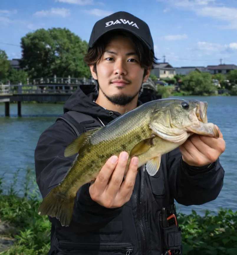 乙女ヶ池でブラックバスの釣果を得た澤田.webp