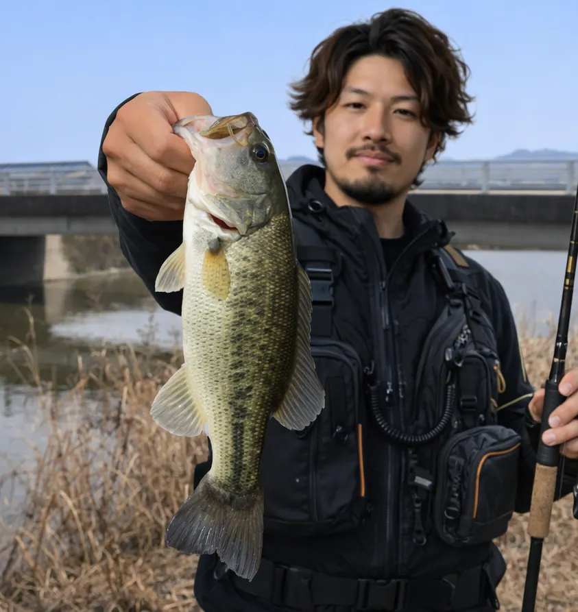 五丁川でブラックバスの釣果を得た澤田.webp