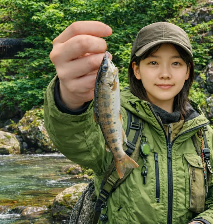井氷鹿の里でアマゴの釣果を得た森永.webp