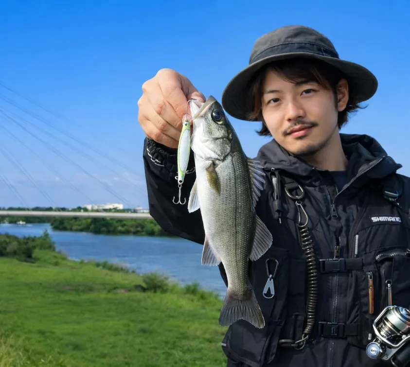 京田川でシーバスの釣果を得た澤田.webp